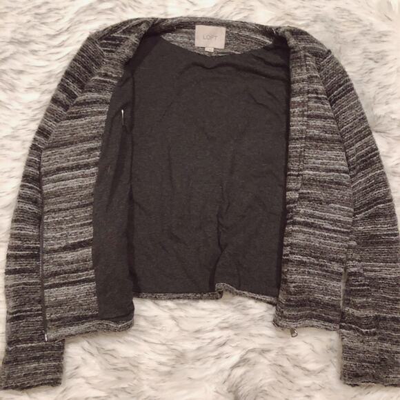 Ann Taylor LOFT Small Striped Zippered Marled Moto Gray Brown Jacket - Picture 5 of 9